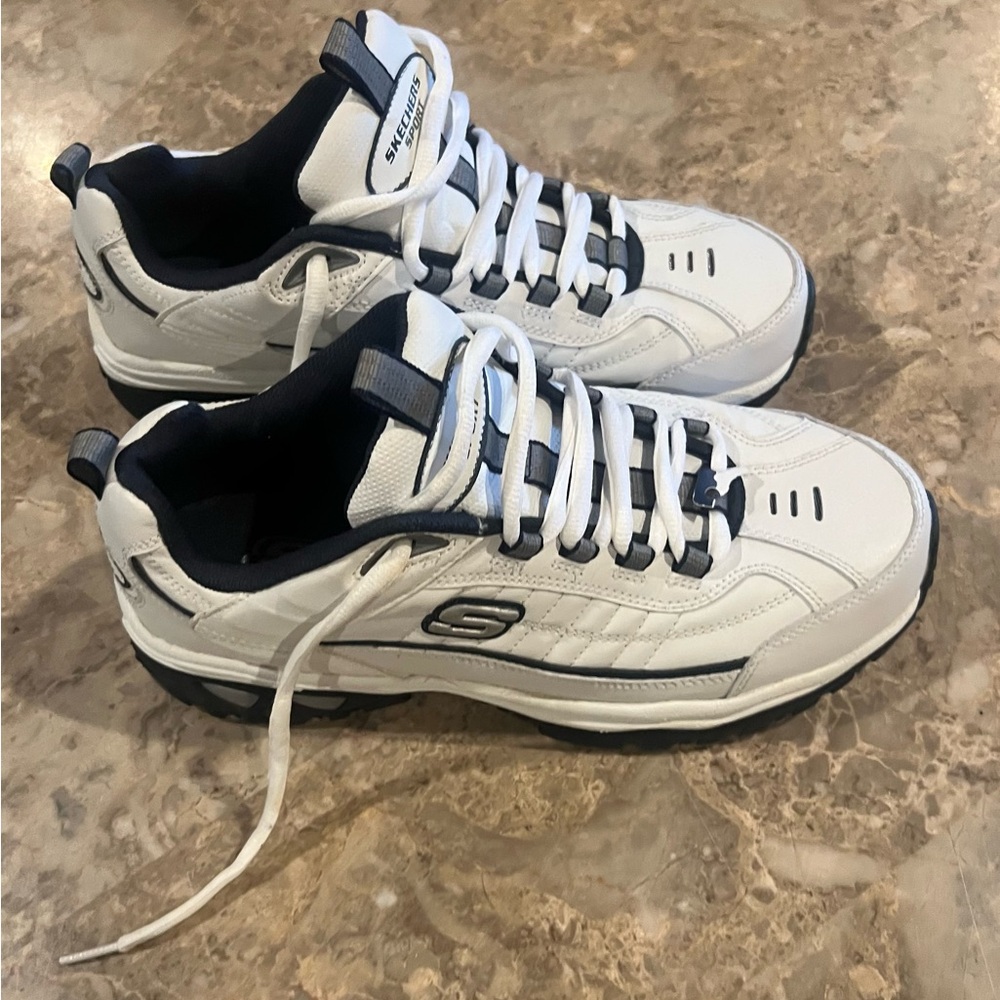 Skechers Men’s White & Navy Athletic Sneakers - Picture 2 of 8